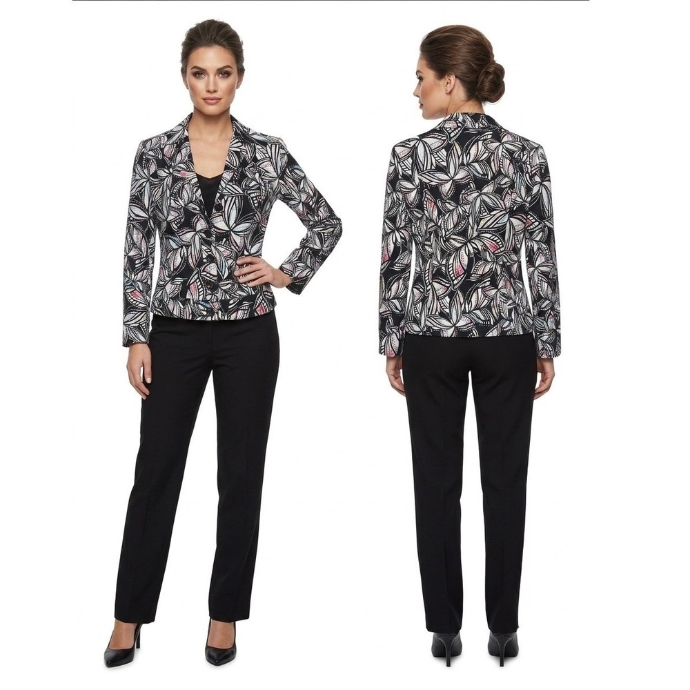 Requirements Women Size 10 Jacket Blazer Black White Abstract Butterfly Cotton